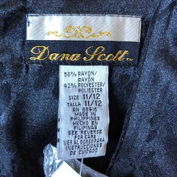 Dana Scott NWT Vintage 1980s Tea Length Black Satin Formal Dress Size 11/12 - Picture 7 of 10
